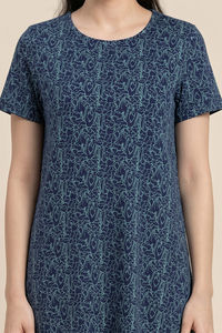 Zivame Knit Cotton Knee Length Nightdress - Blue Depths — thumbnail 5